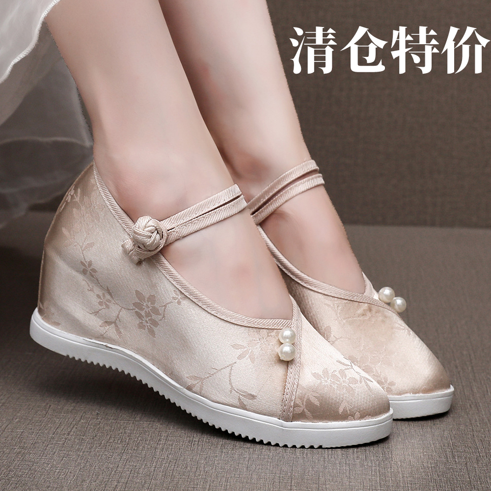 高跟中式提花坡跟汉服旗袍搭配鞋