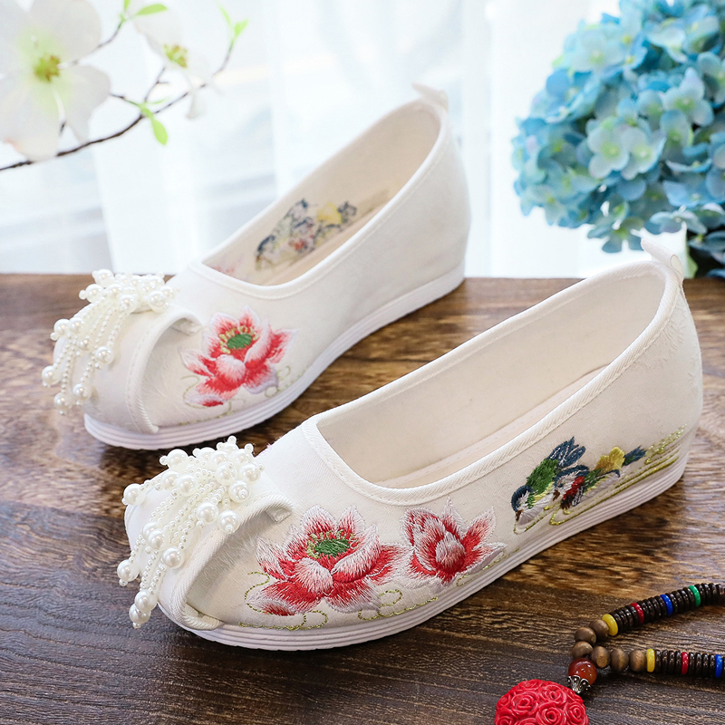 新款圆头浅口复古布鞋系带舞蹈鞋