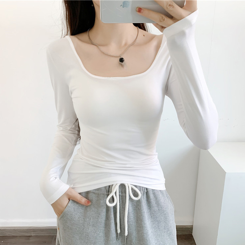 方领内搭低领口大码修身打底衫