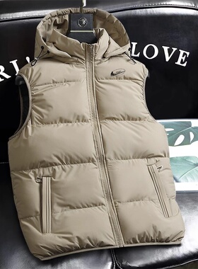 耐克顿可脱卸帽子马甲秋冬款男士加绒加厚休闲时尚羽绒棉坎肩外套