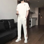 男士 潮流纯棉短袖 夏季 耐克顿休闲套装 薄款 时尚 长裤 潮男一套搭配帅