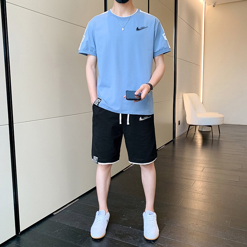 耐克顿纯棉短袖套装男夏季时尚休闲百搭圆领T恤薄款透气运动短裤