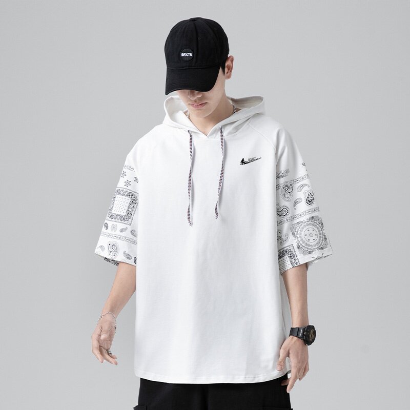 耐克顿短袖t恤男士夏季休闲潮牌宽松运动透气薄款速干连帽五分袖