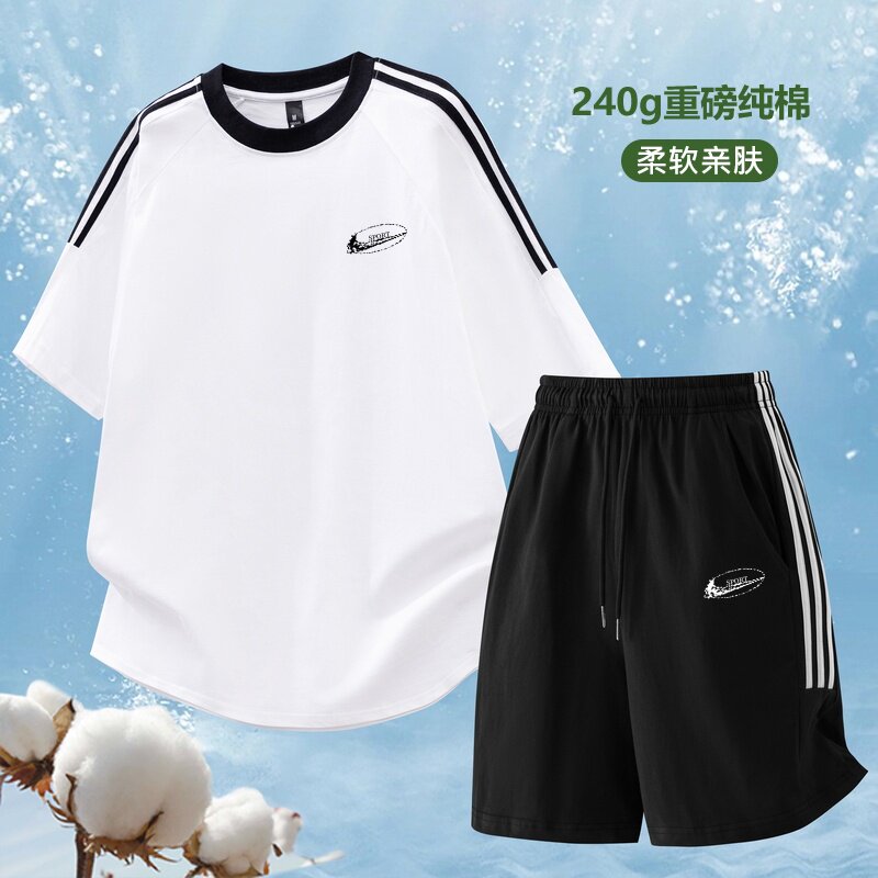 耐克顿纯棉运动套装男2026夏季新款时尚潮流青少年短袖短裤两件套