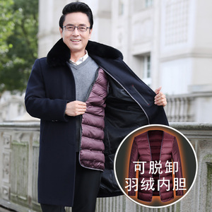 可脱羽绒内胆羊毛长款大衣！8015/P240 老年大衣男爸爸风衣外套图片