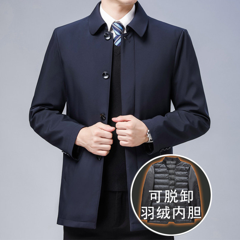 8909/主推！可脱内胆中年男士商务羽绒衣外套钮扣羽绒服男图片