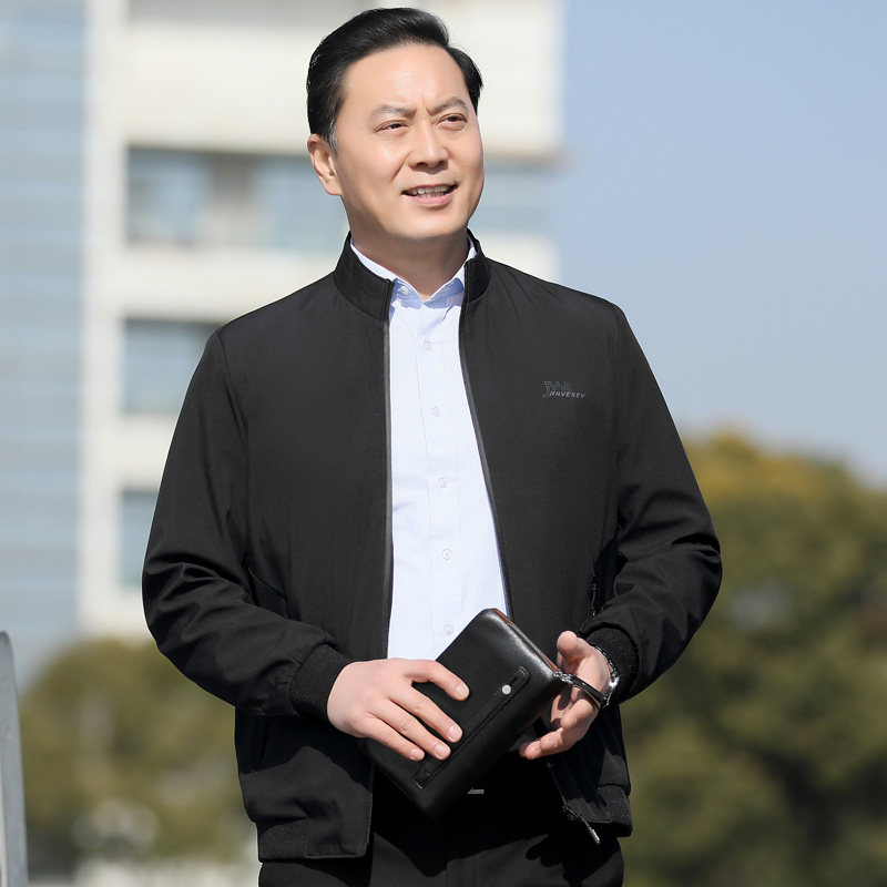 8818/ 爸爸立领夹克外套中年男装中老年薄款外套图片