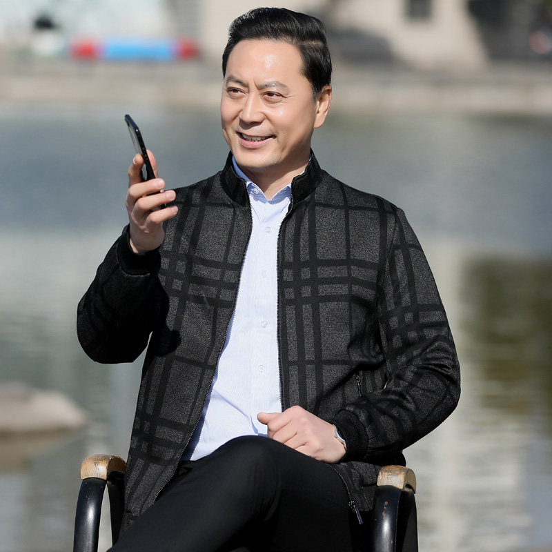 高品质！723/ 2022新款商务款立领夹克爸爸厚版立领中年夹克图片