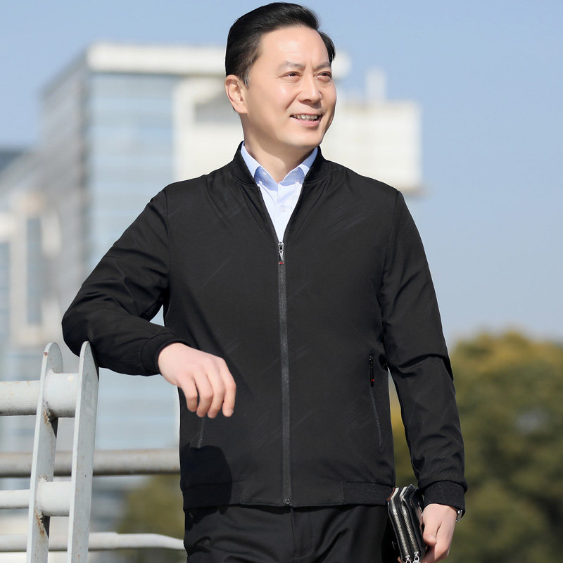 90311/P50爸爸秋装上衣中老年外套夹克父亲棒球领薄款外套图片