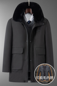 8203/P140中老年男装冬季加绒加厚服爸爸可脱内胆大版爷爷外套图片