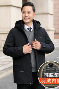 高品货！9901/中老年商务休闲可脱内脱内胆中长款爸爸羽绒服图片