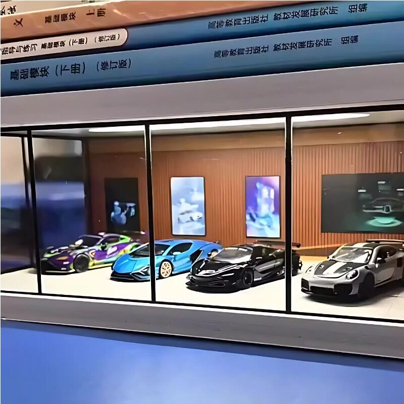 小比例minigt1比64车模展示盒带灯儿童停车场玩具车库模型场景图片