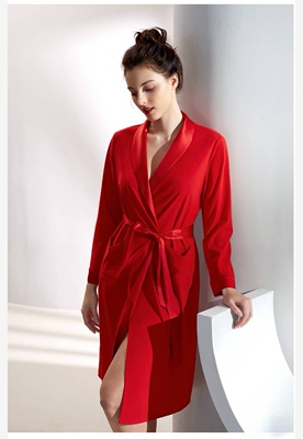 特惠伊维斯女舒适柔软宽松长袖系腰带睡袍浴袍家居服睡衣10391138