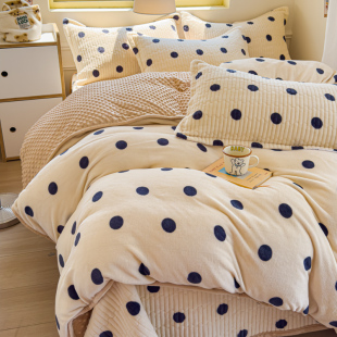 牛奶绒床盖四件套豆豆绒被套加厚夹棉床笠床单款炕盖毯子学生单人