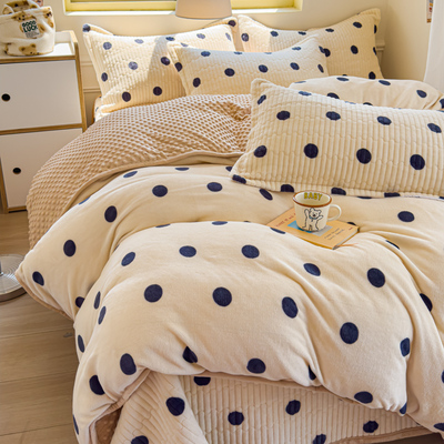 牛奶绒床盖四件套豆豆绒被套加厚夹棉床笠床单款炕盖毯子学生单人