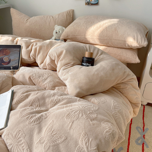 牛奶绒四件套毛绒被套被罩冬季加厚保暖床单珊瑚绒学生宿舍三件套