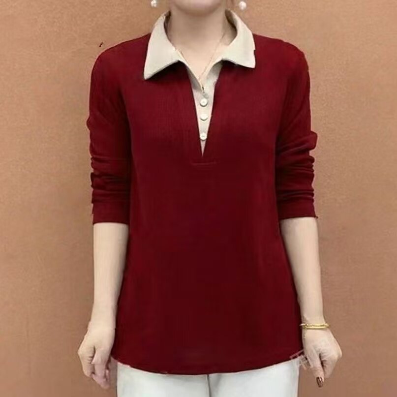 2026妈妈春装新款假两件上衣服加肥特大码中老年女洋气年轻针织衫