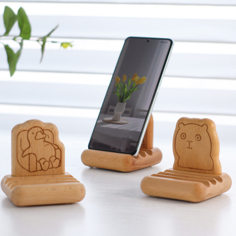 实木手机支架桌面懒人追剧神器创意可爱卡通动物手机座木质手机架