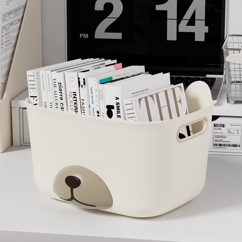 可爱狗熊桌面收纳盒多功能文具杂物塑料收纳盒办公书籍整理