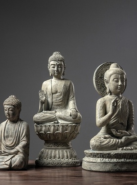 北魏禅意佛像摆件如来佛祖释迦摩尼家居玄关客厅装饰品树脂