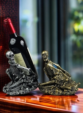 跨境新品万圣节骷髅头红酒架个性家居装饰摆件骷髅酒瓶座