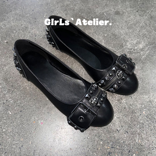 暗黑铆钉辣妹风平底芭蕾舞鞋女