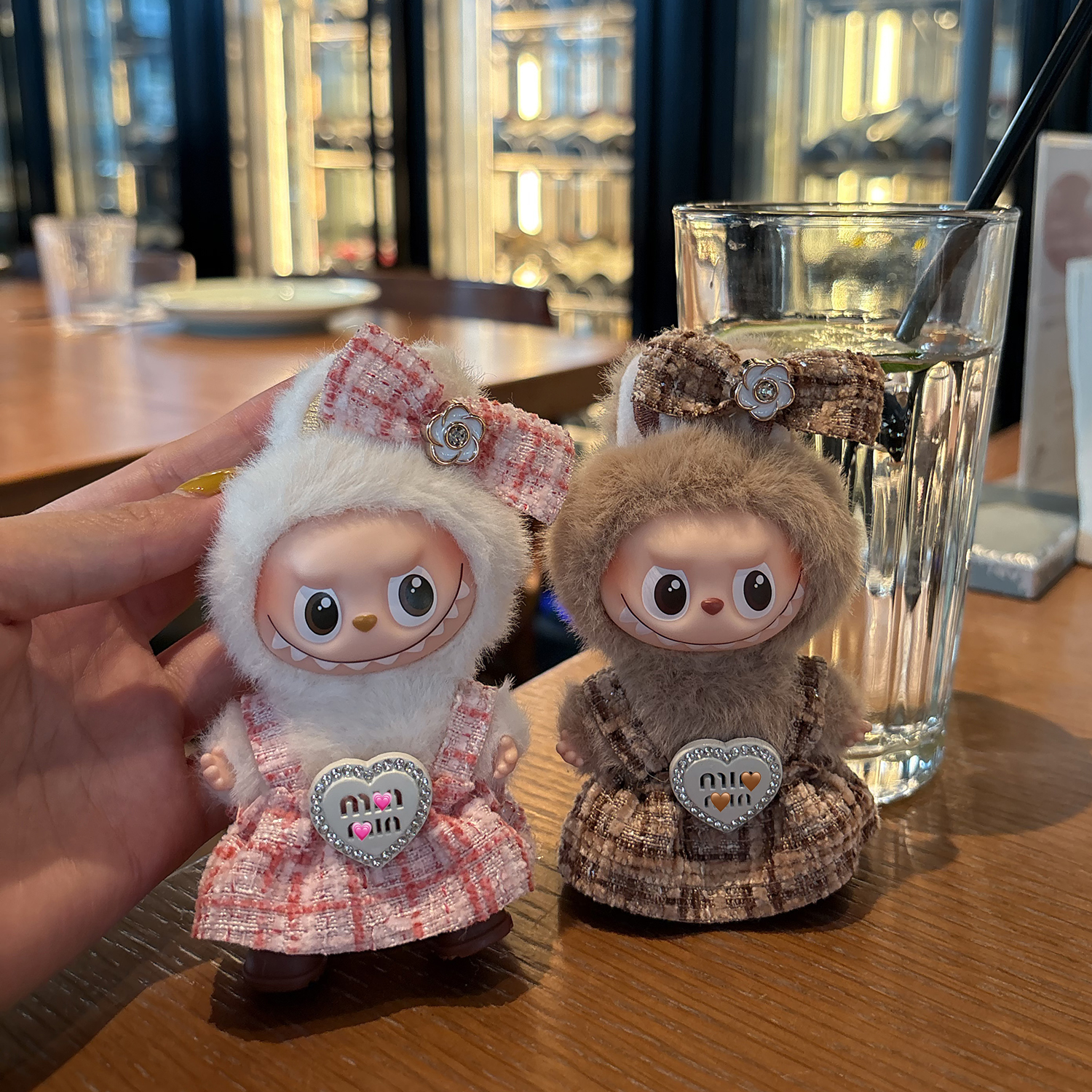 原创！labubu4.0四代娃衣迷你10cm拉布布缪家千金风粉咖姐妹套装