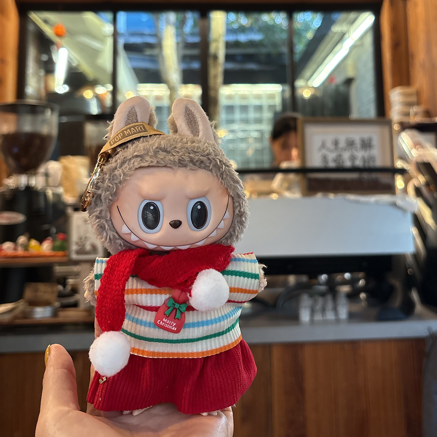 原创！圣诞限定拉布布一二三代通用娃衣labubu礼物新年红彩条套装