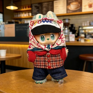 labubu娃衣权志龙gd同款千鸟格套装一二三代17cm拉布布娃衣