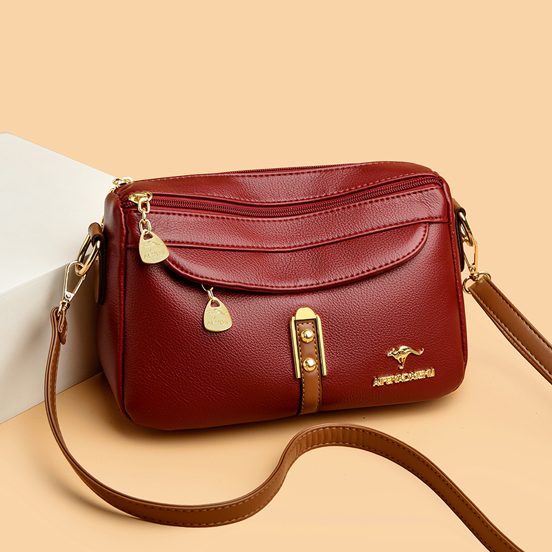 品牌正品真皮牛皮女包2025新款潮多层单肩斜挎包妈妈婆婆包小方包