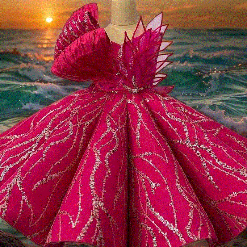 儿童生日礼服玫红色女童短款亮片公主裙高端洋气女孩主持人演出服,童装/婴儿装/亲子装,儿童礼服,淘宝优惠券,粉丝福利购,淘宝优惠卷