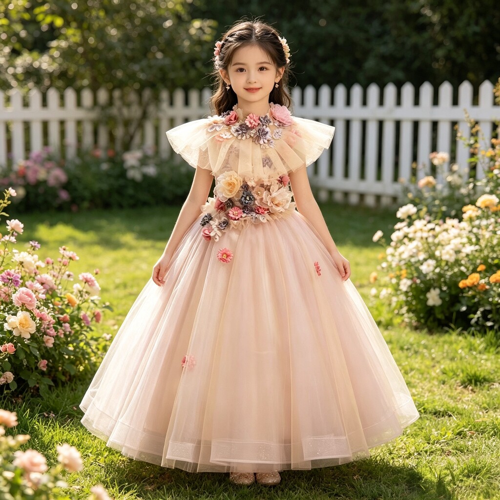 儿童生日礼服花仙子蓬蓬纱女童公主裙主持钢琴走秀女孩高端演出服