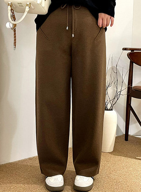 大码女装直筒裤女高腰休闲裤2025冬款胖mm宽松哈伦裤针织裤23388