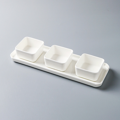 陶瓷三连碟三格四方组合碟小吃餐前小菜开胃菜小份菜纯白饭店餐具