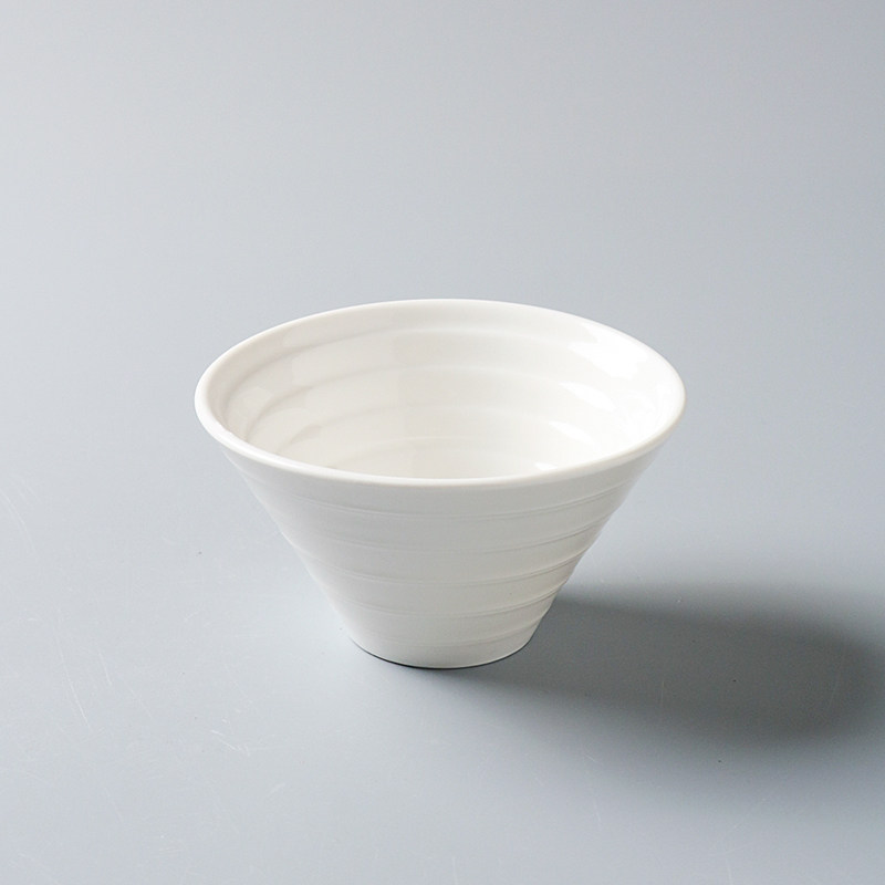 陶瓷圆形纯白双线仿古喇叭碗酒店餐厅小份面碗特色圆碗小脚饭店碟