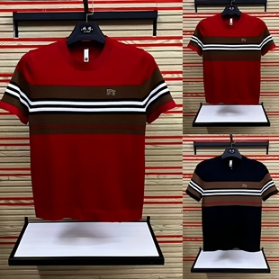 2026年秋冬新款男士时尚休闲都市百搭潮流爆款圆领短袖针织打底衫