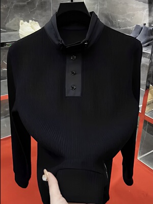 新款男士拼接立领套头