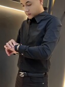 新款 长袖 衬衣男士 高级感黑色衬衫 高端休闲潮流百搭修身 春秋季