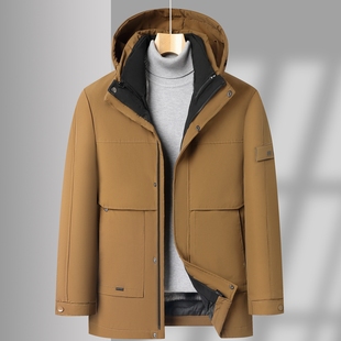 中年男士加绒加厚款上衣中老年人爸爸装可拆卸内胆冬季羽绒服外套