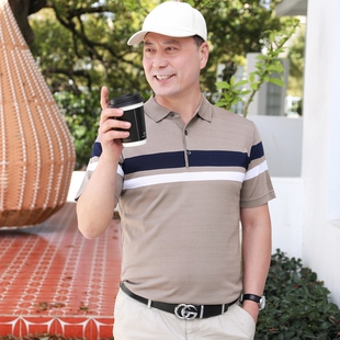 爸爸短袖t恤中年人男士冰丝宽松上衣中老年人40-50岁老爸爷爷夏装