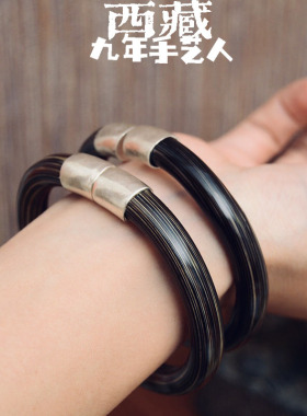 原创设计纯银西藏鸡血藤手镯男