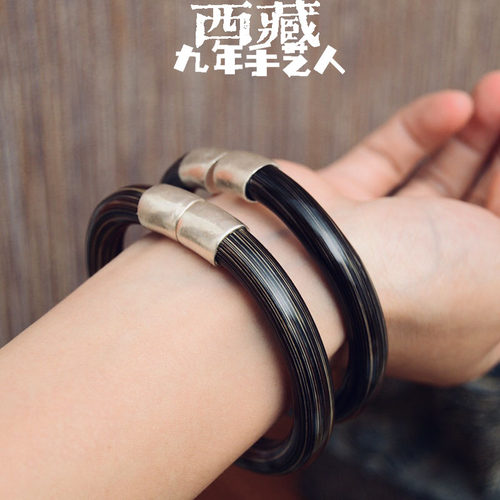 原创设计纯银西藏鸡血藤手镯男