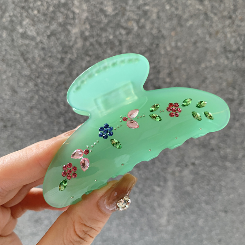 thumbnail for ins small fresh green floral half-tie hair grab clip medium hair volume less summer jelly plate hair shark hair grip