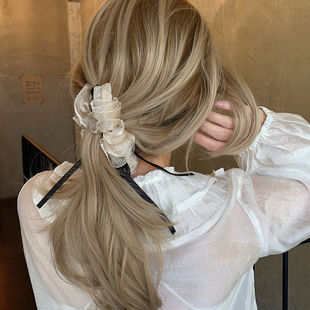 褶皱蝴蝶结飘带香蕉夹韩系ins风扭扭夹抓夹 气质温柔香槟色竖夹