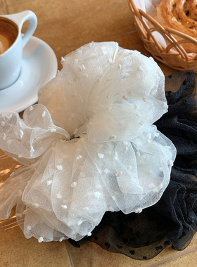 超好看的黑白立体点点 柔软泡泡网纱仙气大肠发圈超大丸子头发饰