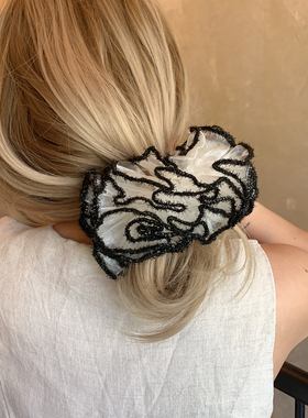 高级亮闪锁边 立体花朵发圈女高级感洋气时尚扎头发多层发饰马尾