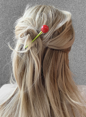 糖果色棒棒糖一字夹 彩色圆球醋酸半扎发发夹后脑勺 夹子头饰