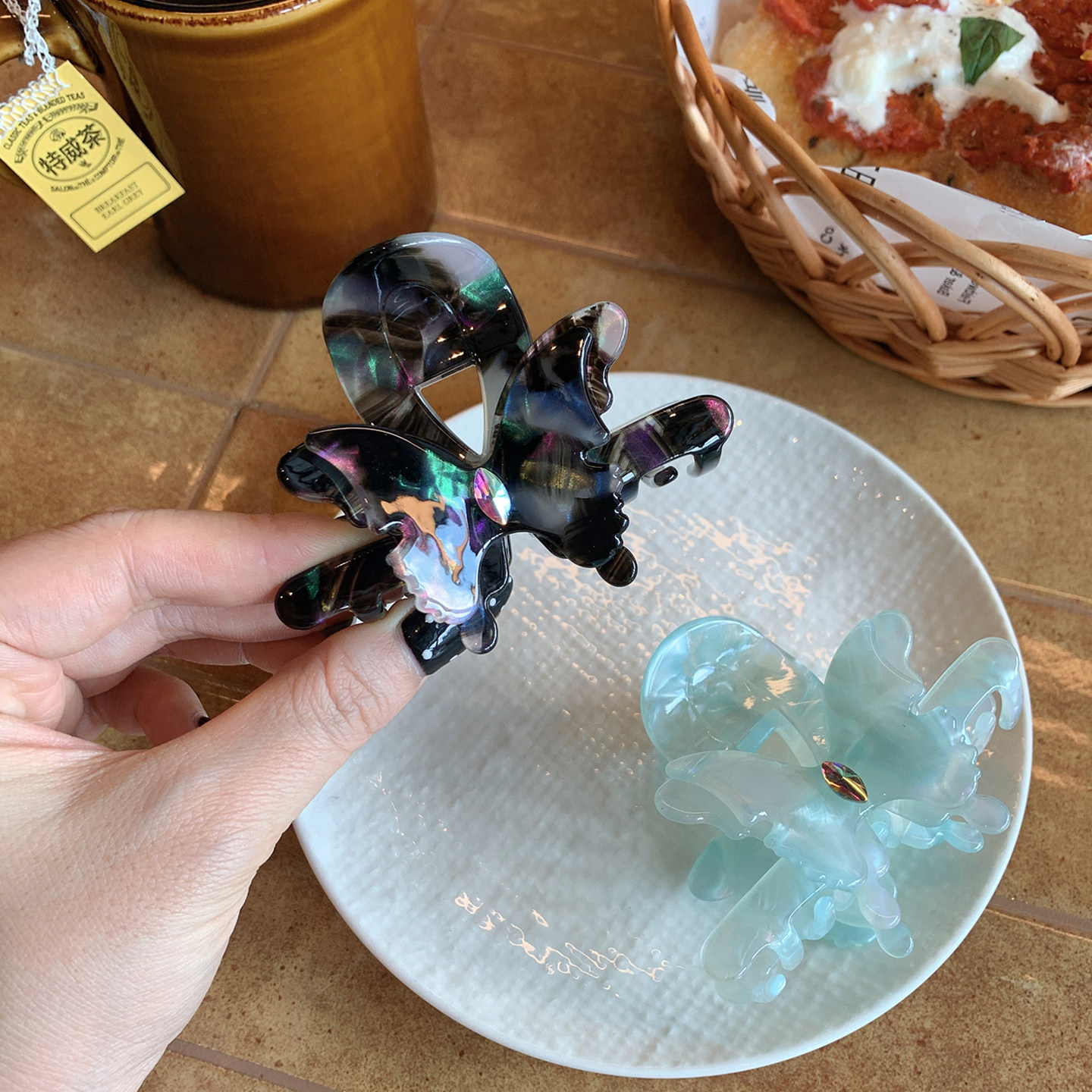 烂漫薄荷绿 高级小众立体双层蝴蝶头发抓夹中号半扎发鲨鱼夹发饰