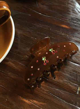 偏爱樱桃 新款精致红钻独特漂亮抓夹大号发量大鲨鱼夹发抓发饰