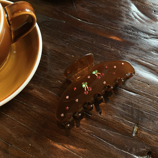 偏爱樱桃 精致红钻独特漂亮抓夹大号发量大鲨鱼夹发抓发饰 新款